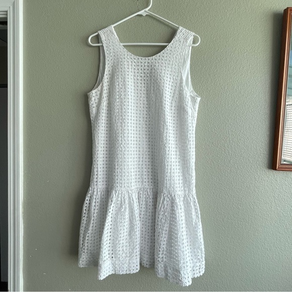 J. Crew Dresses & Skirts - J CREW WHITE EYELET SLEEVELESS FLOUNCE DRESS Cotton Lined Women’s Size 10